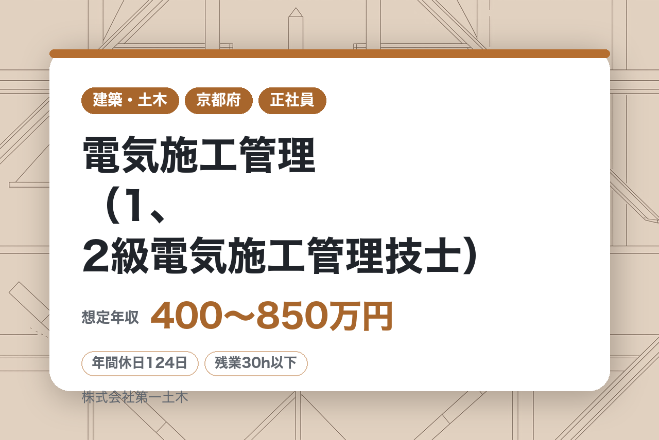 【京都】電気施工管理（1、2級電気施工管理技士） ／定年なし・年齢不問／60代・70代も活躍可 ／国・自治体案件中心×元請施工／インフラDX認定企業