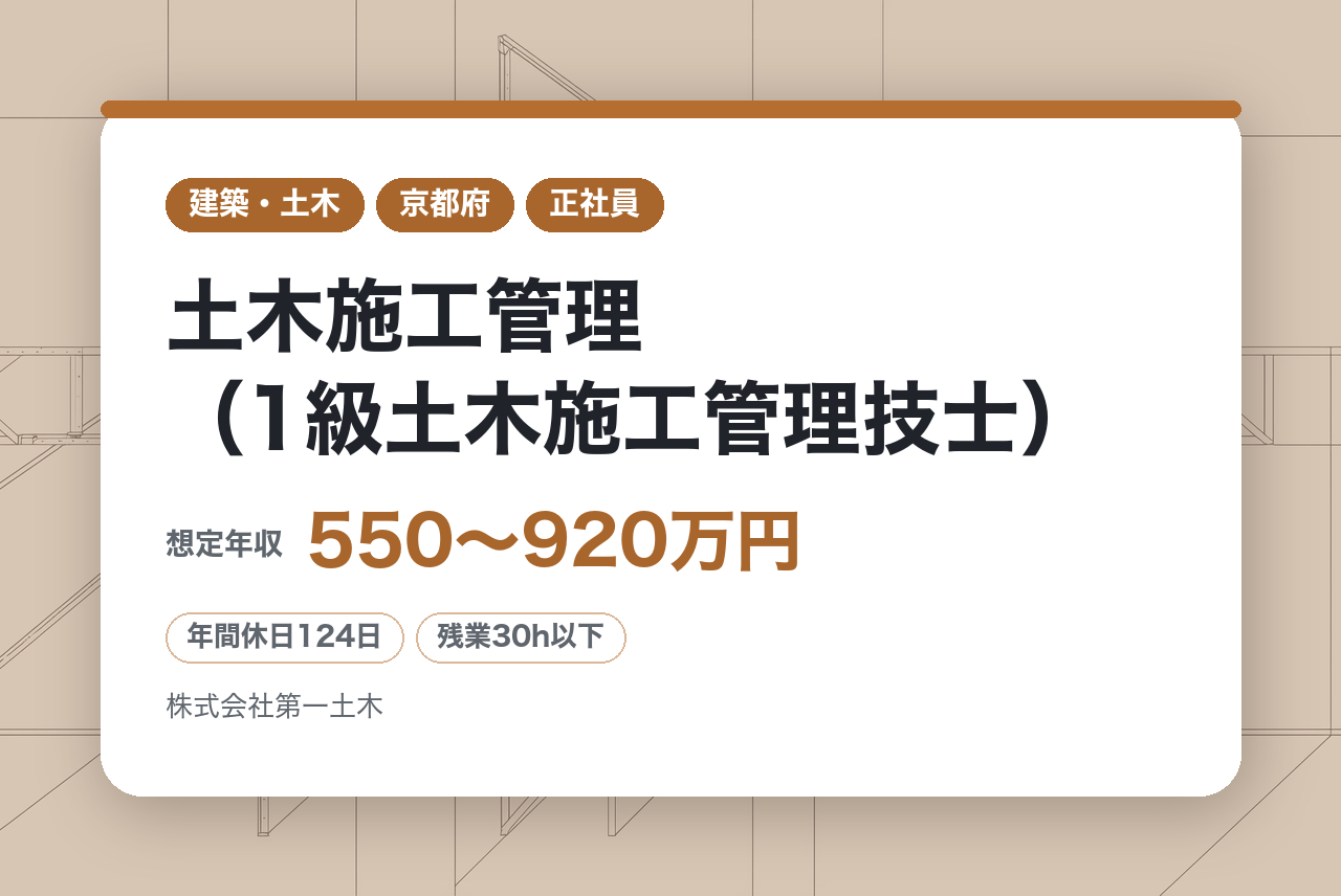 【京都】土木施工管理（1級土木施工管理技士） ／定年なし・年齢不問／60代・70代も活躍可 ／国・自治体案件中心×元請施工／インフラDX認定企業