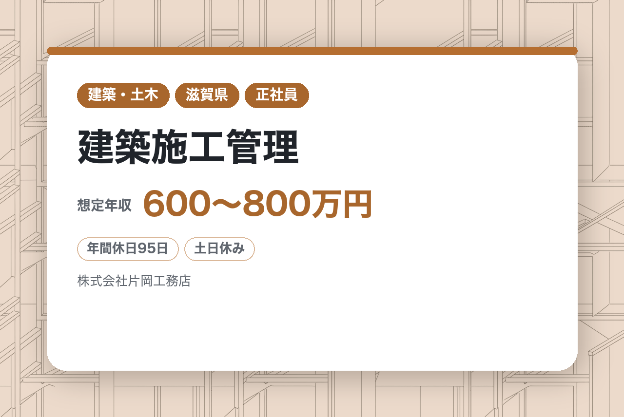 【滋賀】建築施工管理／寺社仏閣も手掛ける技術力／滋賀に特化した地域密着企業／賞与2回／転勤なし