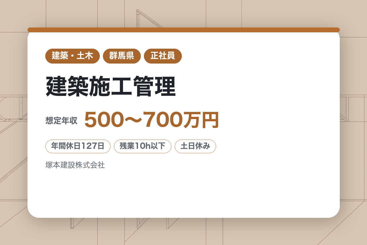 【群馬】建築施工管理◇有資格／若手〜中堅／iPad支給・BIM活用／キャリアもプライベートも諦めない！年休127日・残業5ｈ／賞与5.3ヶ月