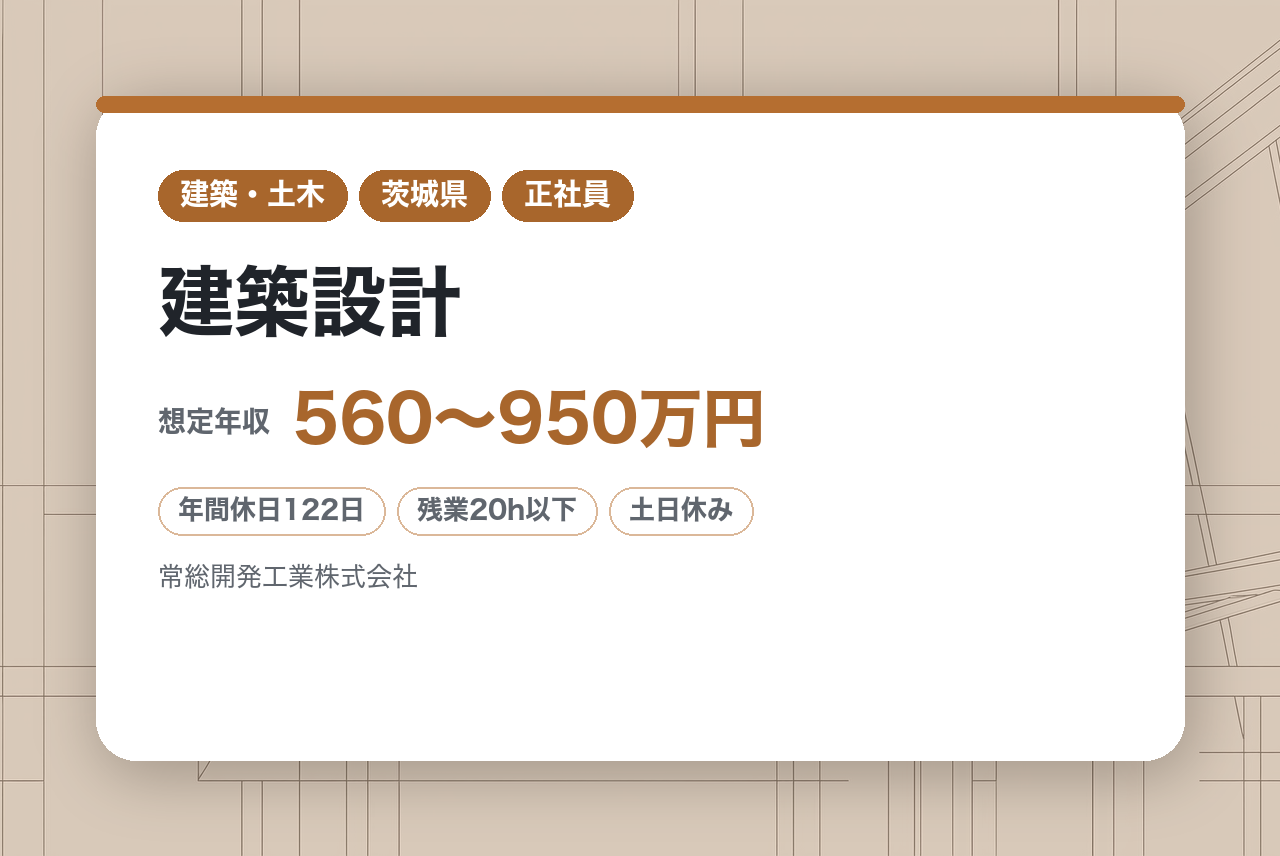 【茨城県/建築設計】茨城県トップクラス！／創業120年超の安定基盤で、あなたのスキルを正当に評価◉多彩な建築物を手がける設計職（年間休日122日／転勤なし／残業時間20h）