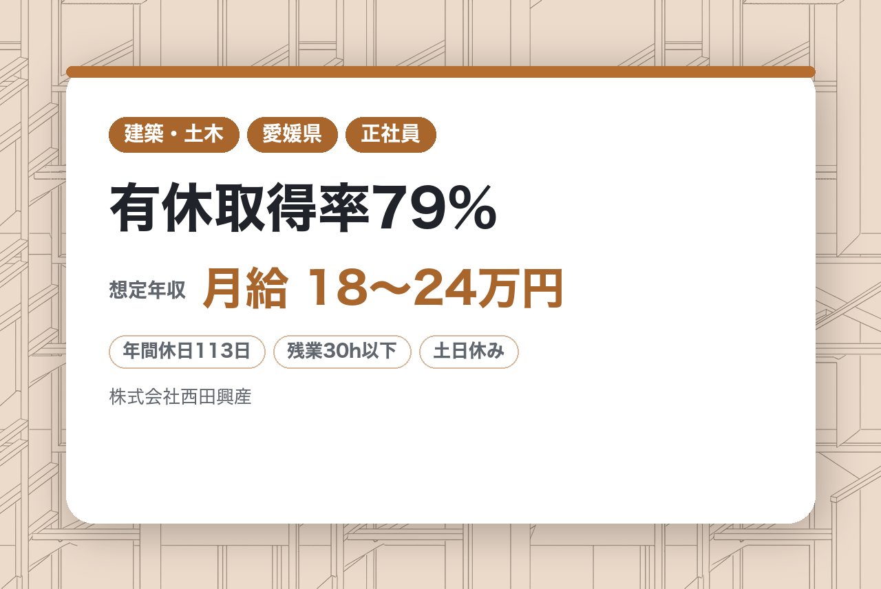 愛媛・大洲でキャリアを築く！土木施工管理技士募集/独身寮完備/創業70年以上/平均残業月13時間/有休取得率79%