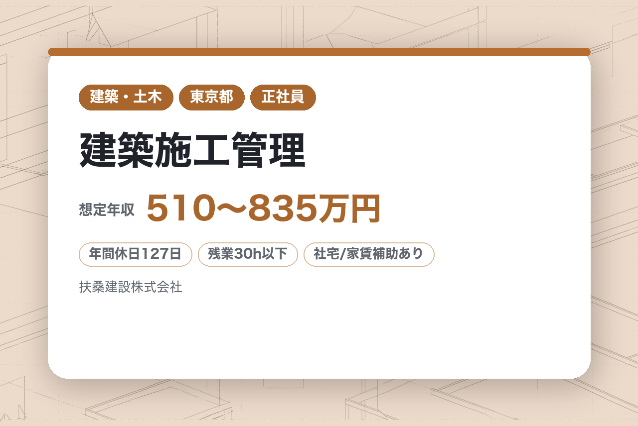 【首都圏】建築施工管理◆年休120日以上◆資格手当・報奨金あり／月給40万～◆創業70年◆大手案件多数