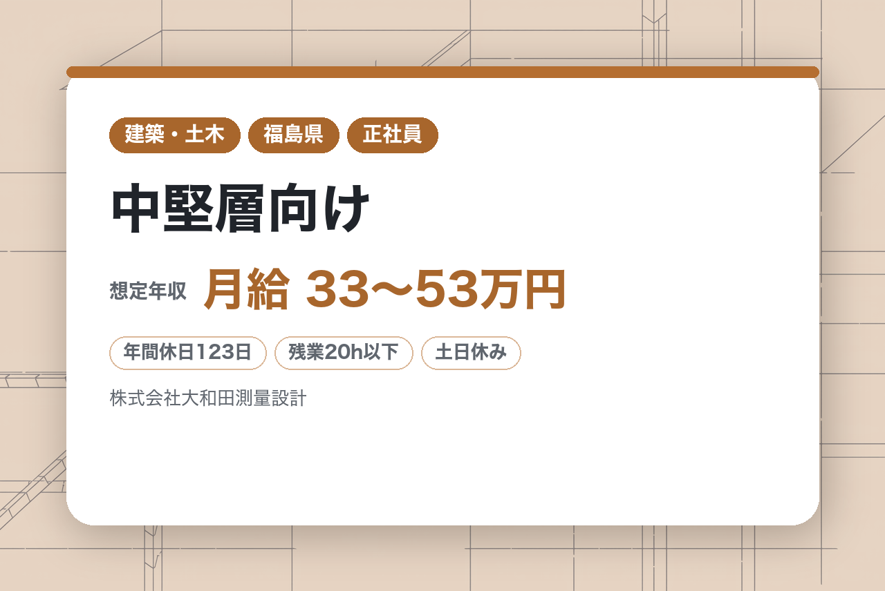 中堅層向け【福島】地質調査技師◆地域社会に貢献する／経験者歓迎／安定経営／残業20時間程度／年休123日