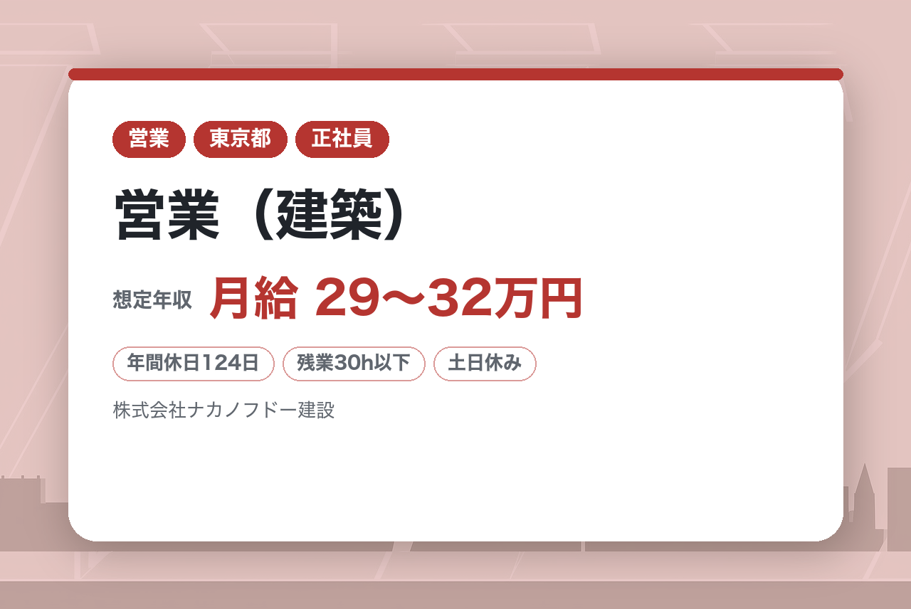 【東京・名古屋・福岡】営業（建築）／第二新卒歓迎／スタンダード上場／働きやすい環境あり