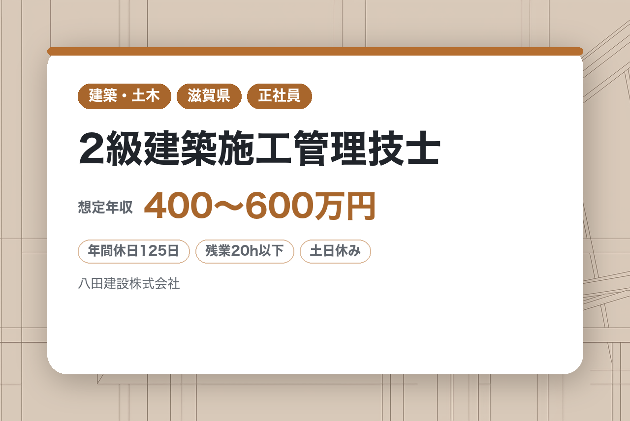 【滋賀県】2級建築施工管理技士‍♀️｜創業150年の安定基盤◉｜年休125日｜残業月15h＆住宅手当あり｜創業150年の安定基盤で、ワンランク上の技術者へ✨