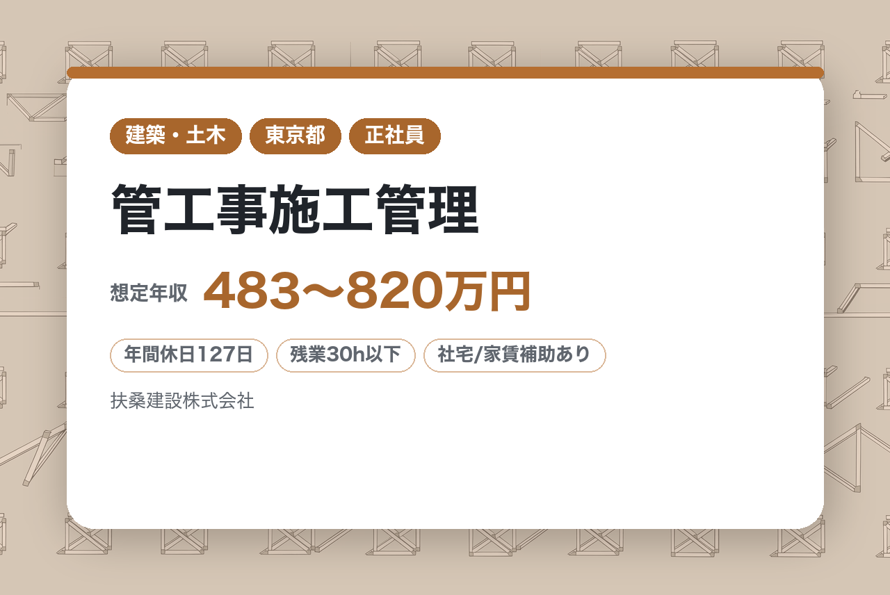 【首都圏】管工事施工管理◆年休120日以上◆資格手当・報奨金あり／月給40万～◆創業70年◆大手案件多数のコピー