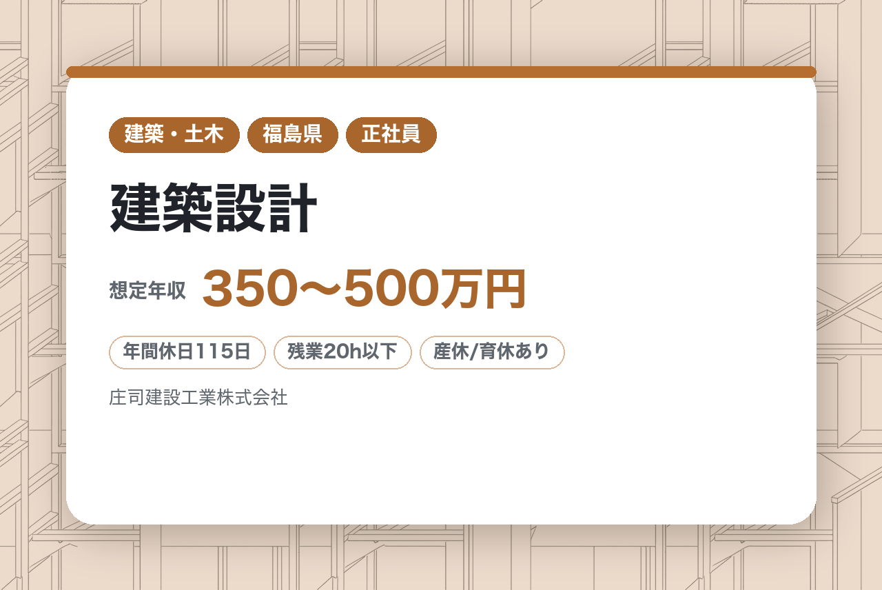 若手層募集★二級建築士【福島・南相馬市】建築設計／100年の技術を受け継ぎ、“一生モノのスキル”を手に。／社宅完備◇住宅手当◇有給取得推進◇ノー残業DAY有