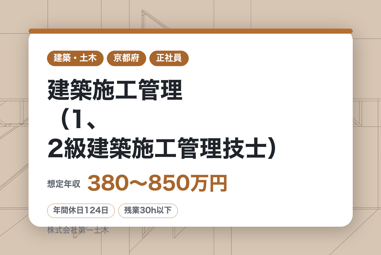 【京都】建築施工管理（1、2級建築施工管理技士） ／定年なし・年齢不問／60代・70代も活躍可 ／国・自治体案件中心×元請施工／インフラDX認定企業