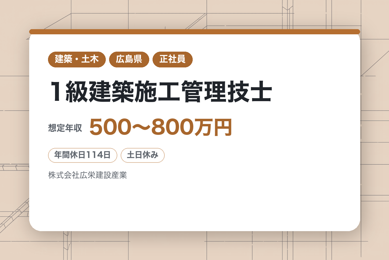 ★ハイクラス/即戦力【1級建築施工管理技士】【広島】1級資格者は面接確約／広島市内の案件に直行直帰／MDグループ×DXで高まる市場価値