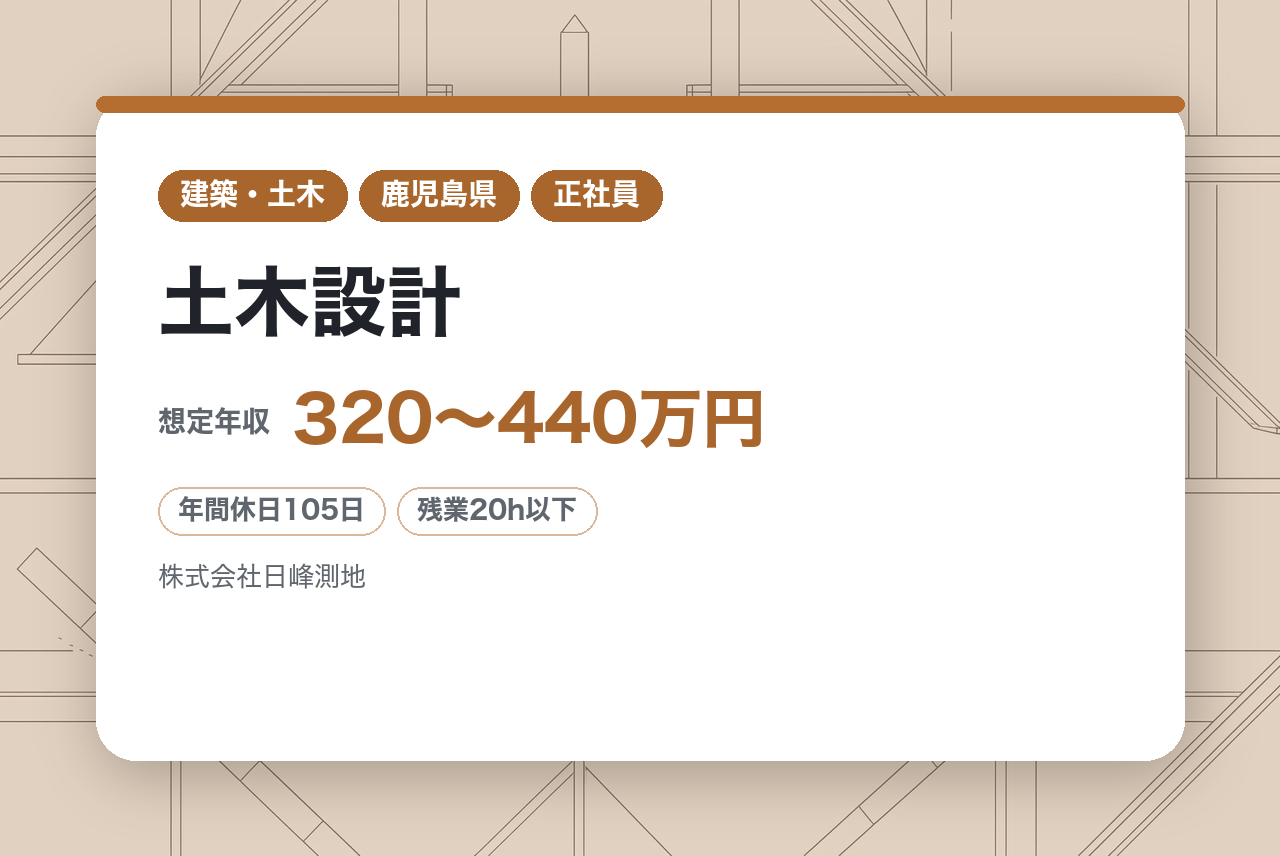 【鹿児島県】土木設計／ロークラス／南さつま市本社／男女問わず活躍／資格取得支援制度あり◎