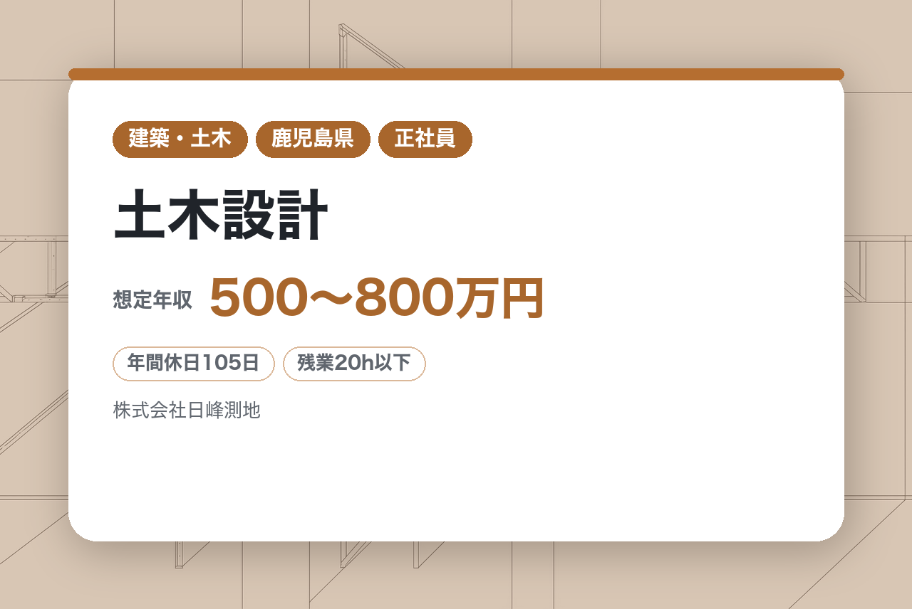 【鹿児島県】土木設計／ハイクラス／南さつま市本社／男女問わず活躍／資格取得支援制度あり◎