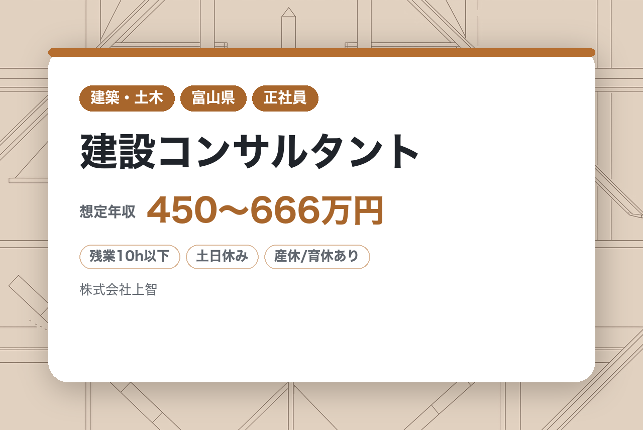 【富山・砺波市】経験者★RCCM／建設コンサルタント◇土木設計／年間休日120日以上