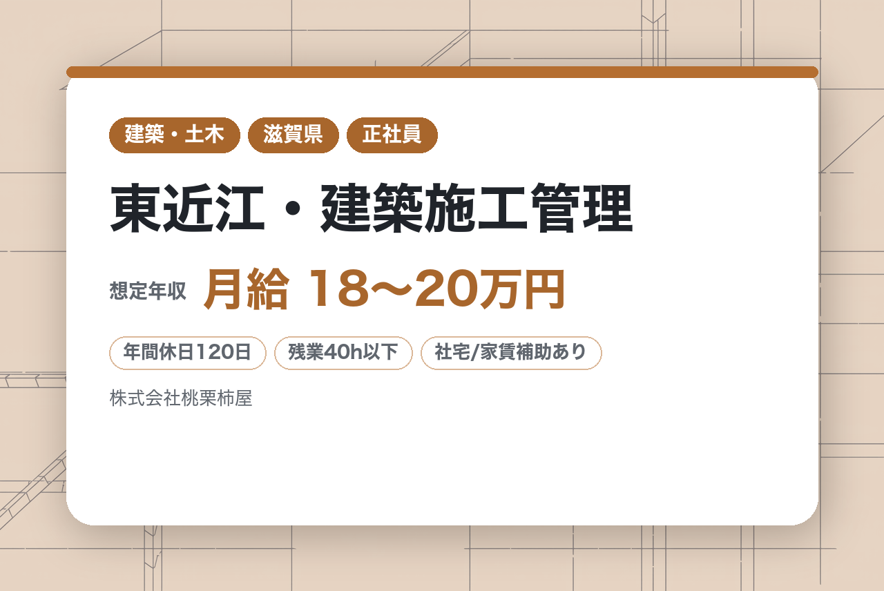 【東近江・建築施工管理】★未経験歓迎★フレックス制15時退勤もOK！年休120日｜完全分業制で現場に集中！｜ユニークな福利厚生で「自由×自立」のフラットな組織