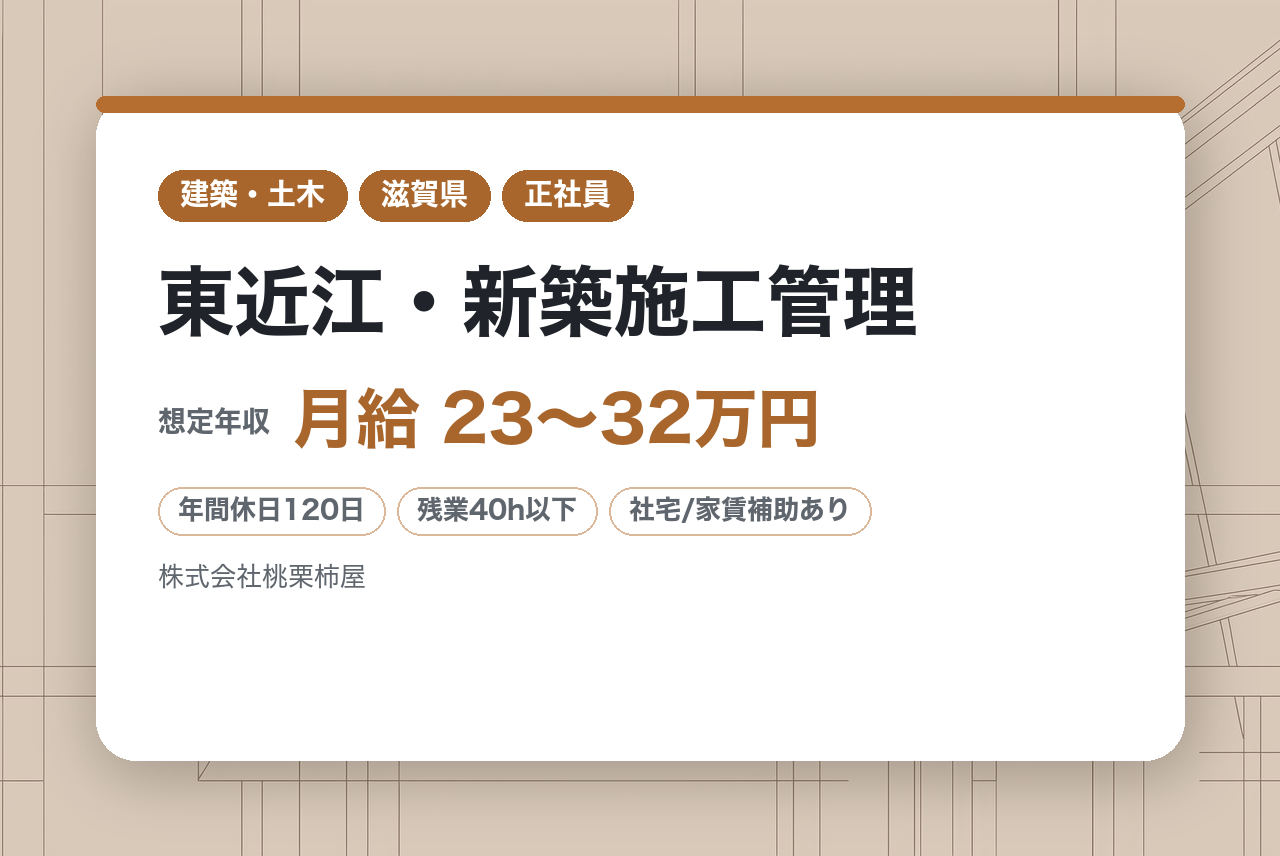 【東近江・新築施工管理】★経験者募集★フレックス制★15時退勤もOK！年休120日｜完全分業制で現場に集中！｜ユニークな福利厚生で「自由×自立」のフラットな組織