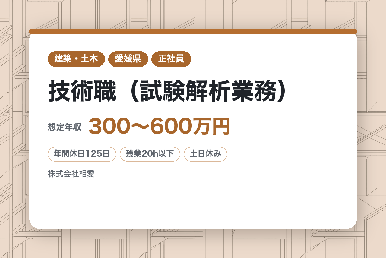 未経験歓迎◎【高知】技術職（試験解析業務）◆地域密着企業／残業20h／年休128日／就業環境