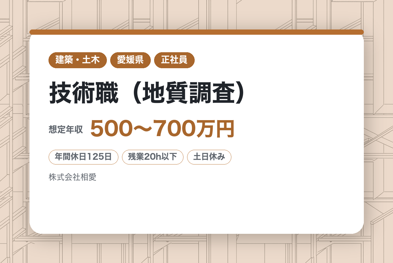 ハイクラス【高知】技術職（地質調査）◆地域密着企業／残業20h／年休125日／就業環境