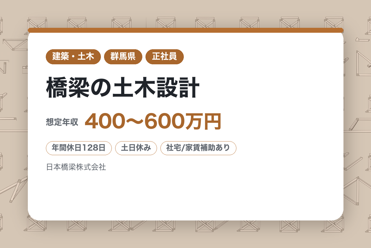 【大阪/東京/広島/神戸/館林/名古屋/福岡】橋梁の土木設計◇経験者／明石海峡大橋等の大規模実績多数◎／