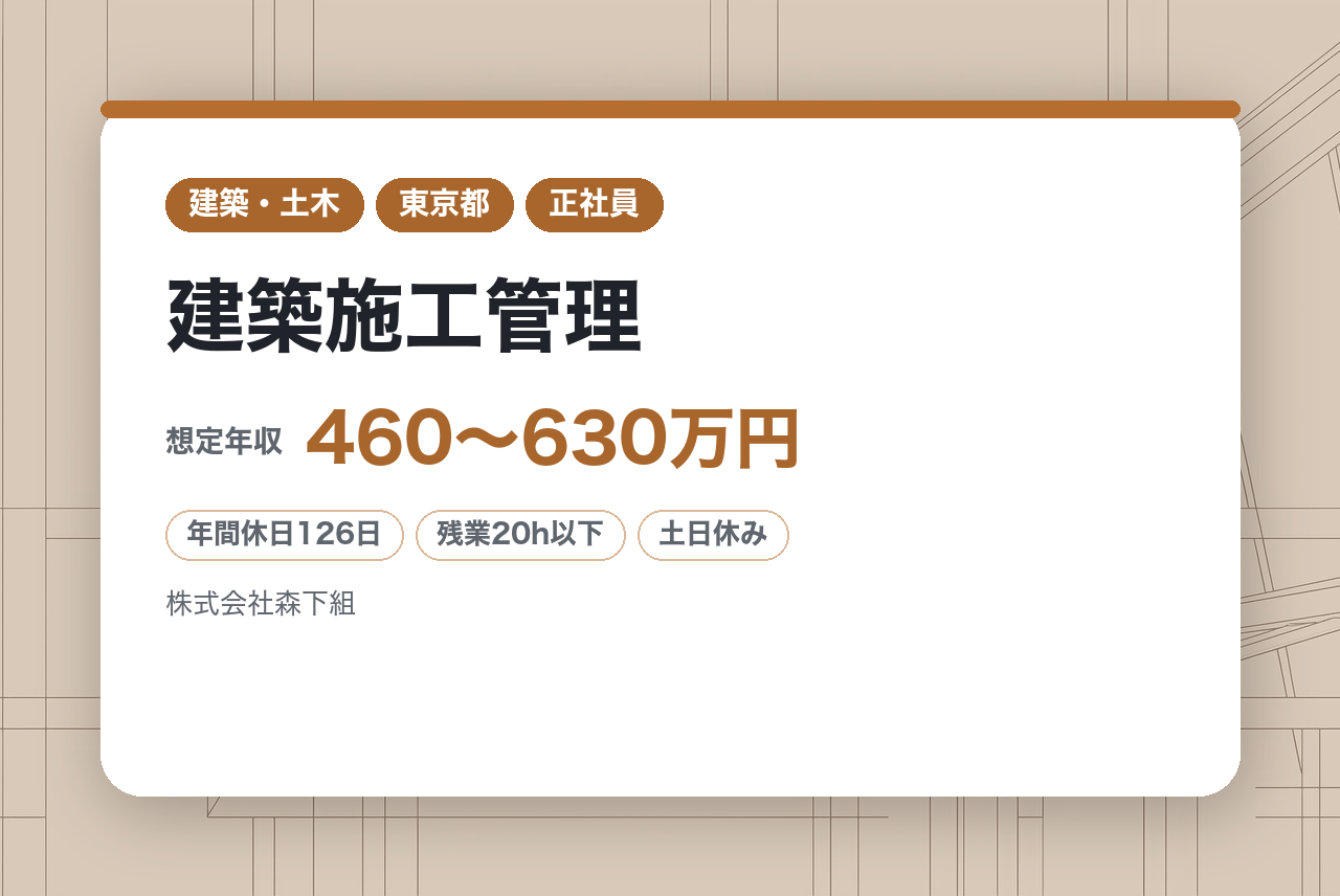 ★即戦力層★1級資格【東京】建築施工管理／快適な建物づくりをめざして／現場を動かす、確かな存在／昭和16年創業の老舗企業◉｜年休126日×転勤なし